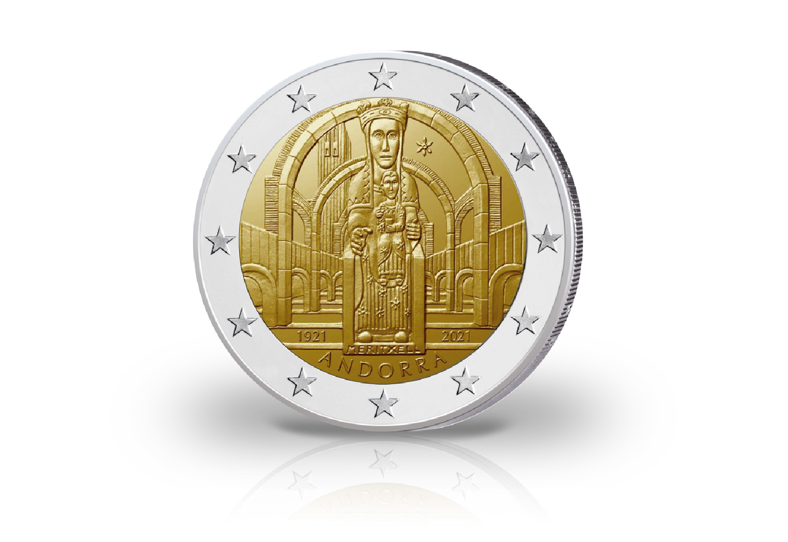 2 Euro 2021 Andorra 100 Jahre Krönung Unserer Lieben Frau von Meritxell st in Coincard