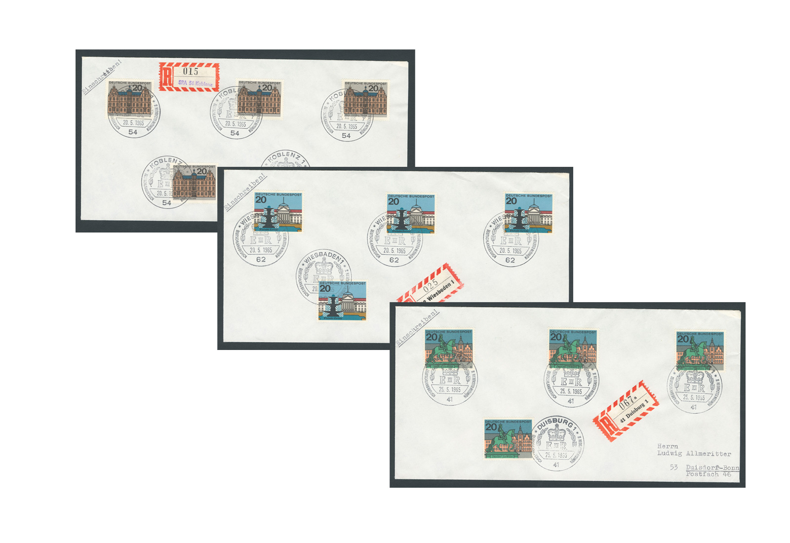 Briefmarken BRD Mi. Nr. ex 416-427 mit SST auf E-Brief