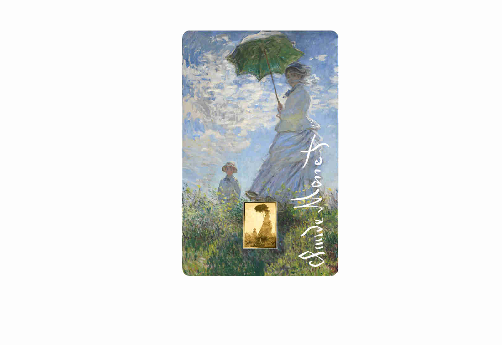 Goldmünze Motiv "Frau mit Sonnenschirm und Sohn" Coincard 999/1000 Gold Geschenk