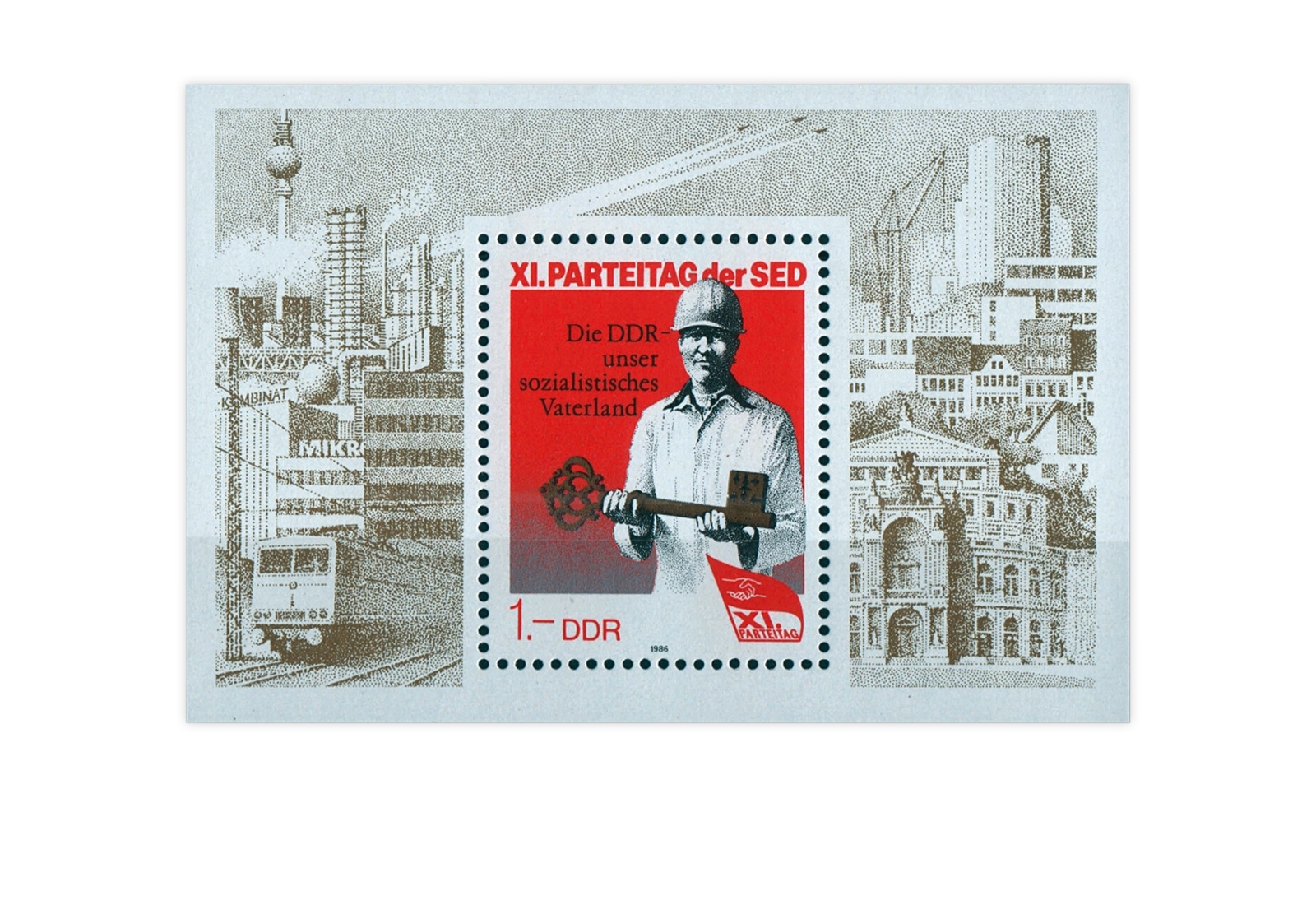Briefmarke DDR XI. Parteitag der SED 1986 Block 83 gestempelt