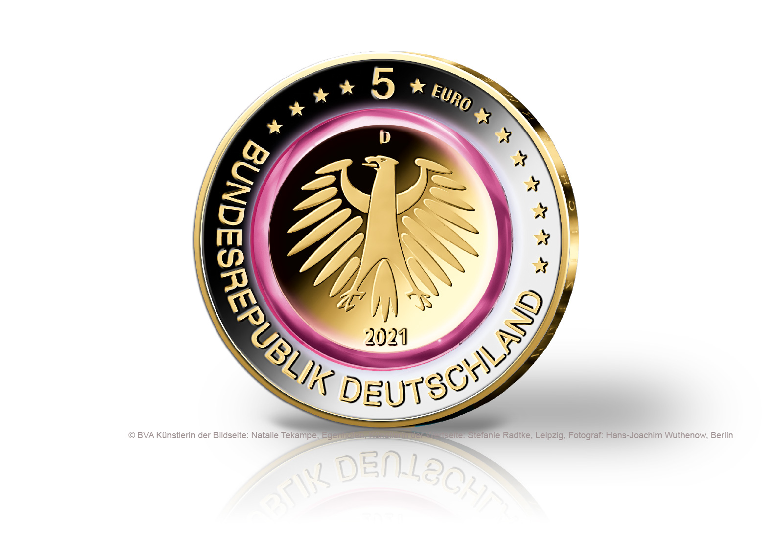5 Euro 2021 Deutschland Polare Zone mit Rhodium und 24 Karat Goldauflage