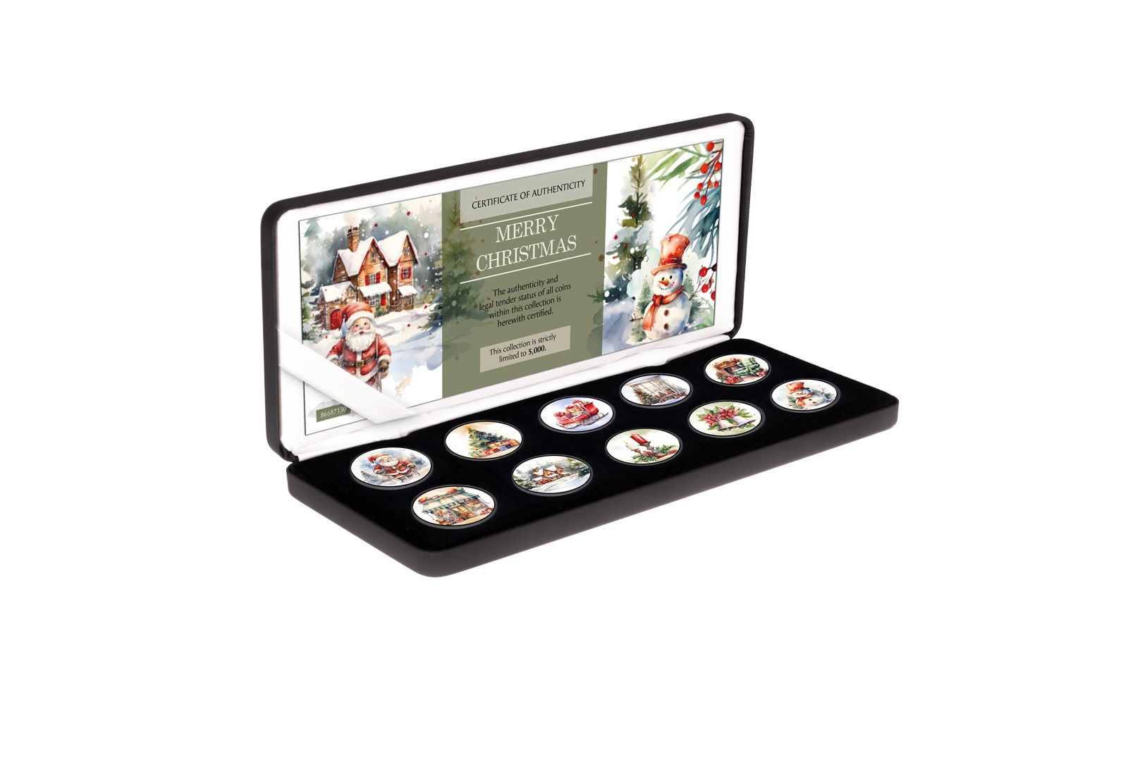 Weihnachten 10er Kollektion mit Farbmotiv im Etui inkl. Zertifikat