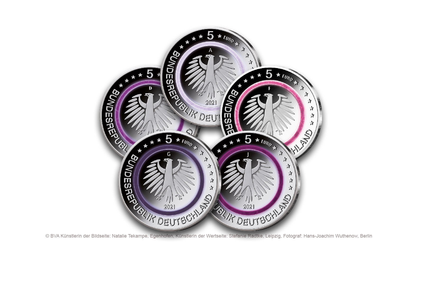 5 Euro 2021 Deutschland Polare Zone mit Polymerring PP Prägestätte A-J