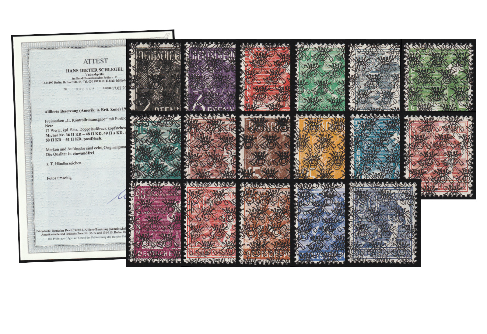 Bizone MiNr.: 36-51 II KD **FA kopfstehender Doppeldruck Netz