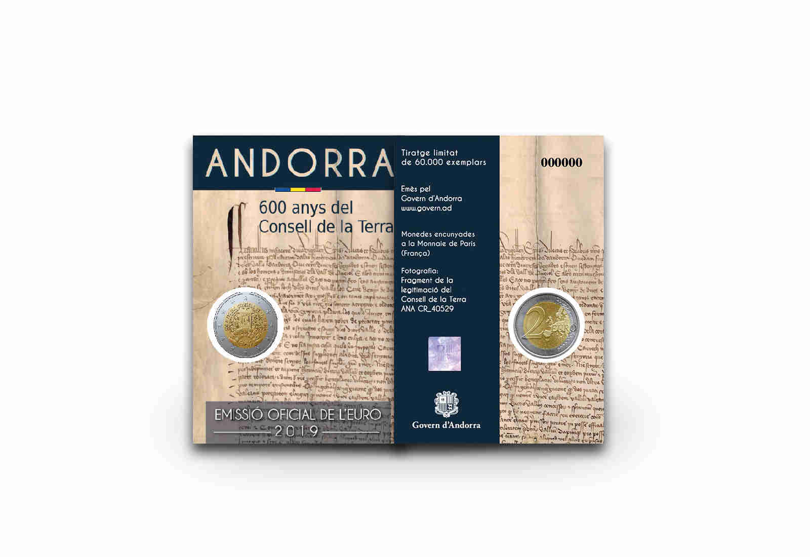 2 Euro 2019 Andorra 600 Jahre Consell de la Terra st im Blister