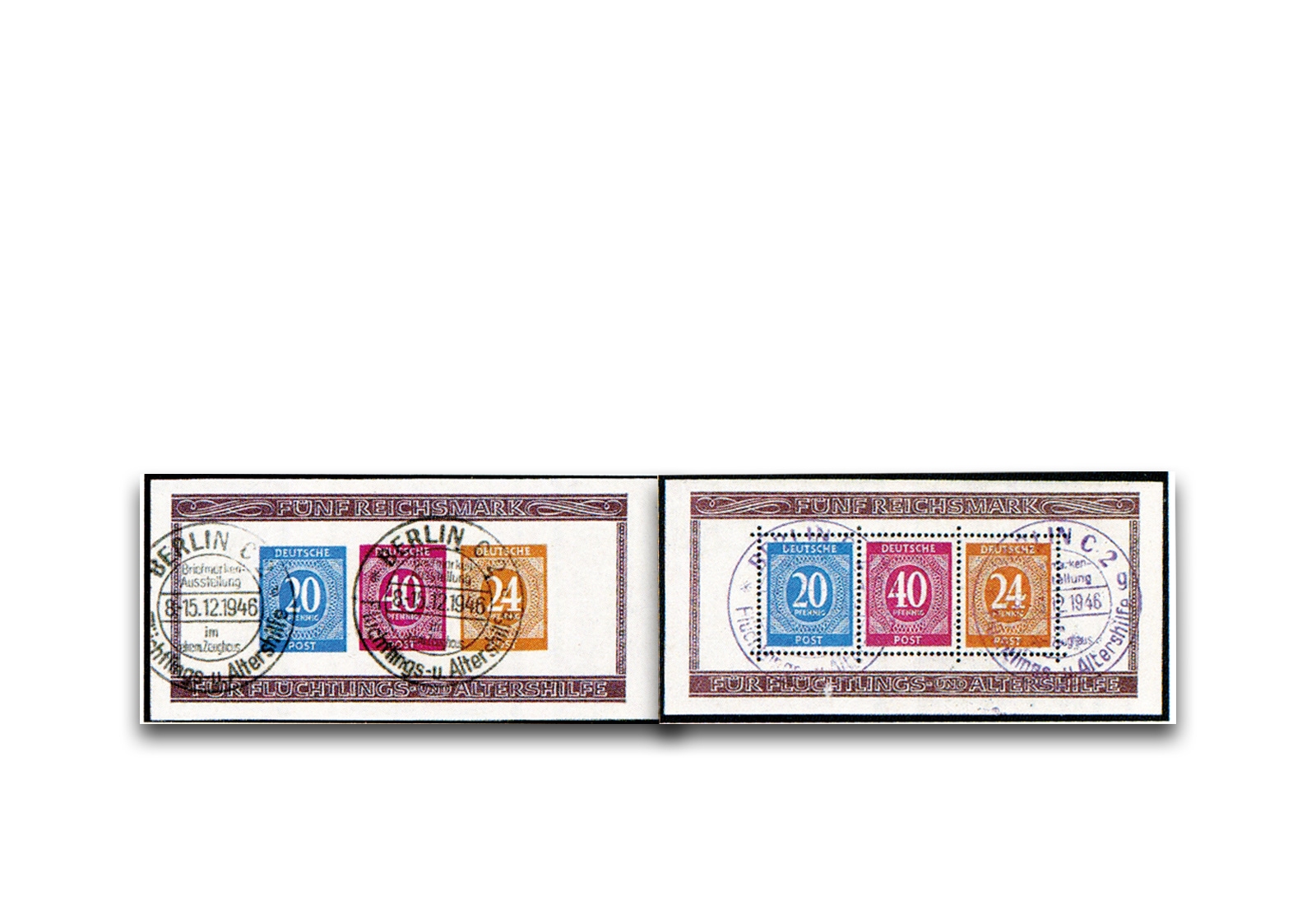 Alliierte Besatzung Briefmarkenausstellung Blocks 12 A/B gestempelt und geprüft BPP