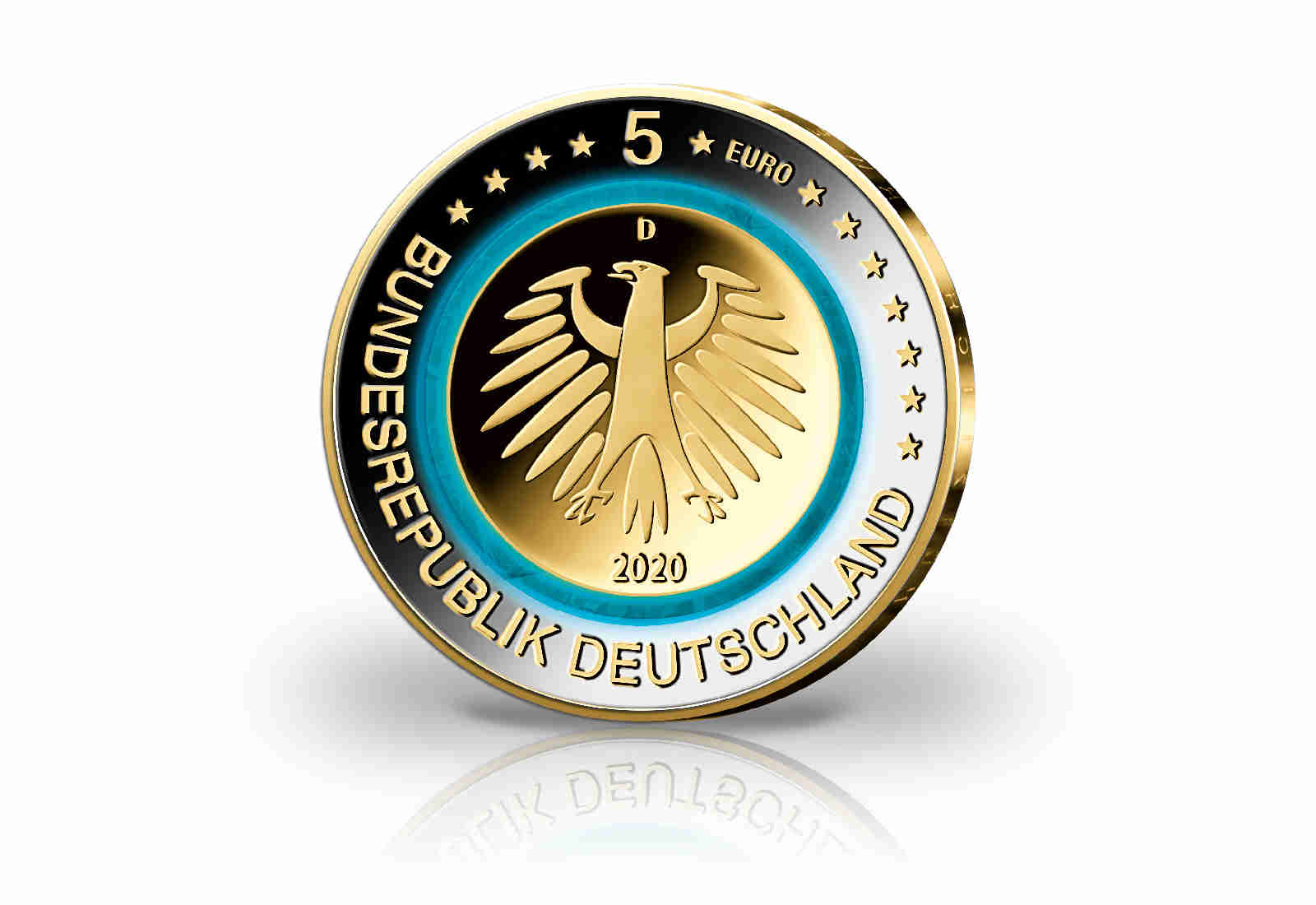 5 Euro 2020 Deutschland Subpolare Zone mit 24 Karat Goldauflage