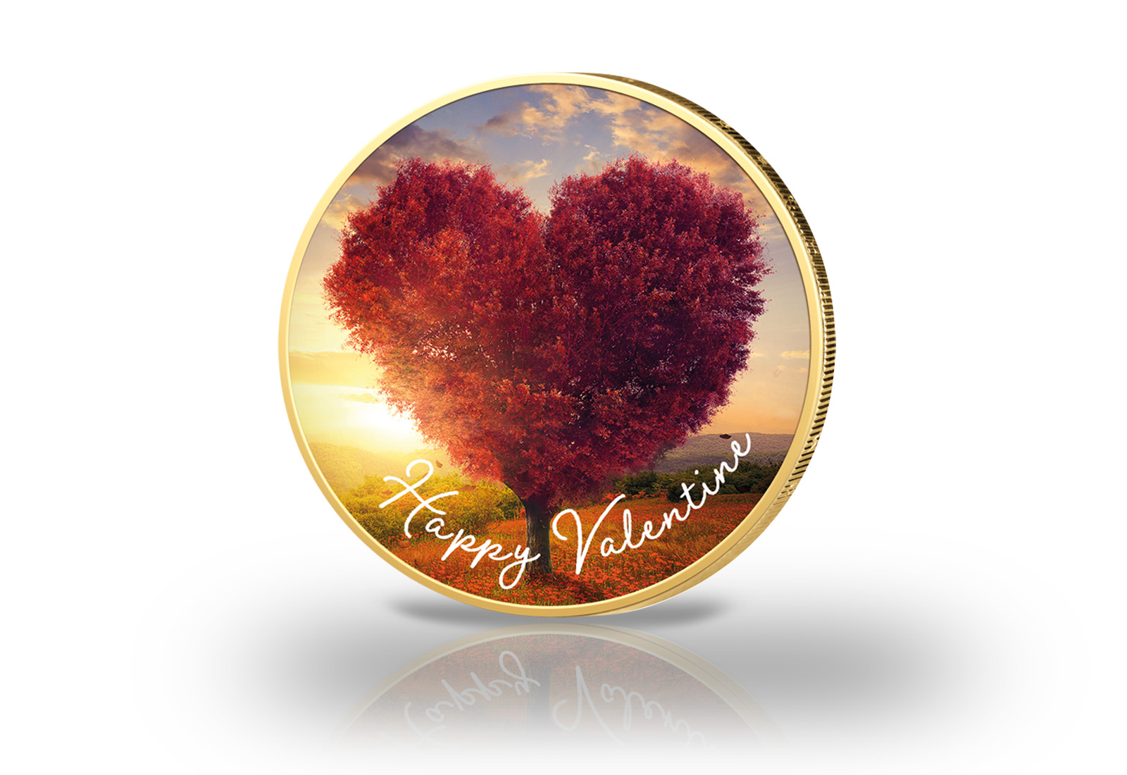 2 Euro Valentinstag mit Farbapplikation