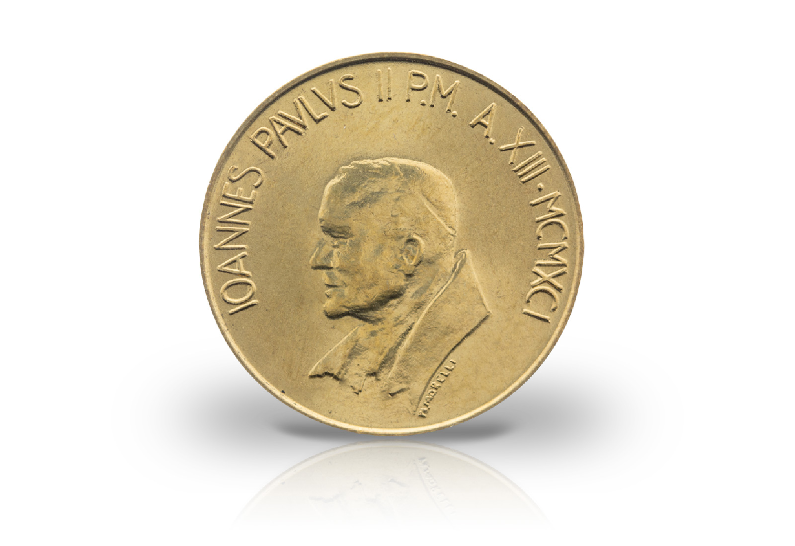 20 Lire 1991 Vatikan Papst Johannes Paul II. Krane und Gebäude