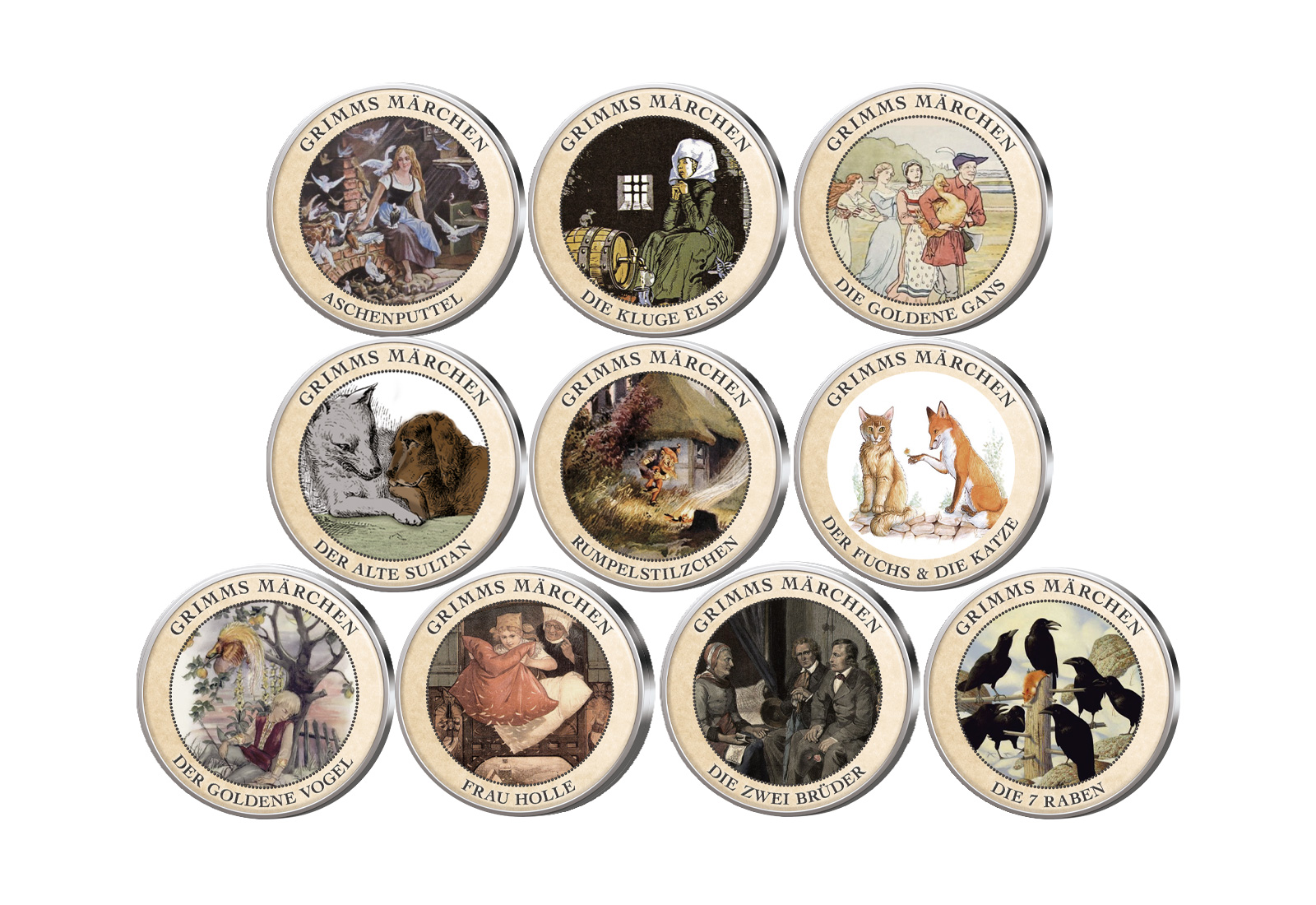 Grimms Märchen II 10er Kollektion mit Farbmotiv im Etui inkl. Zertifikat
