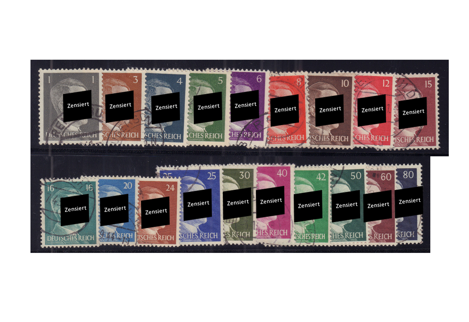 Briefmarken Deutsches Reich Freimarken Hitler 1941/42 Michel-Nr. 781-798 + 826/7 gestempelt