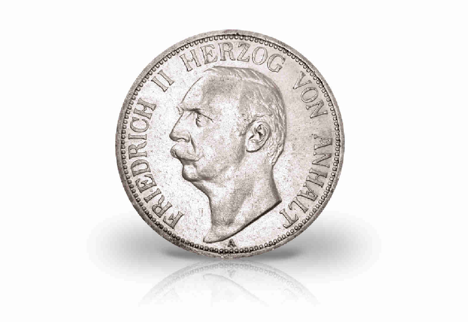 3 Mark 1909 Deutsches Kaiserreich Anhalt Herzog Friedrich II. Prägestätte A Jaeger-Nr. 23