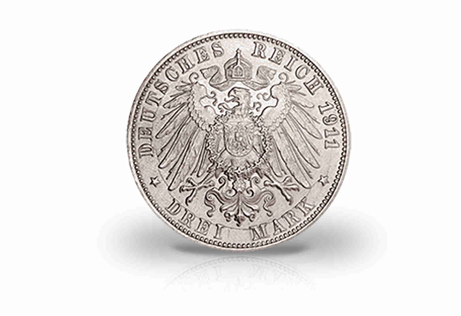 3 Mark 1911 Deutsches Kaiserreich Württemberg Silberne Hochzeit Jaeger-Nr. 177b