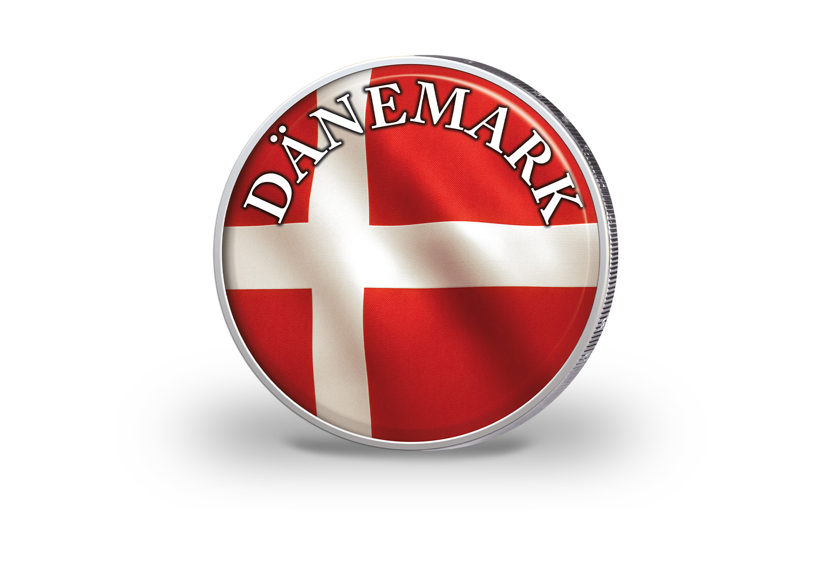 2 Euro vergoldet Dänemark Flagge mit Farbmotiv