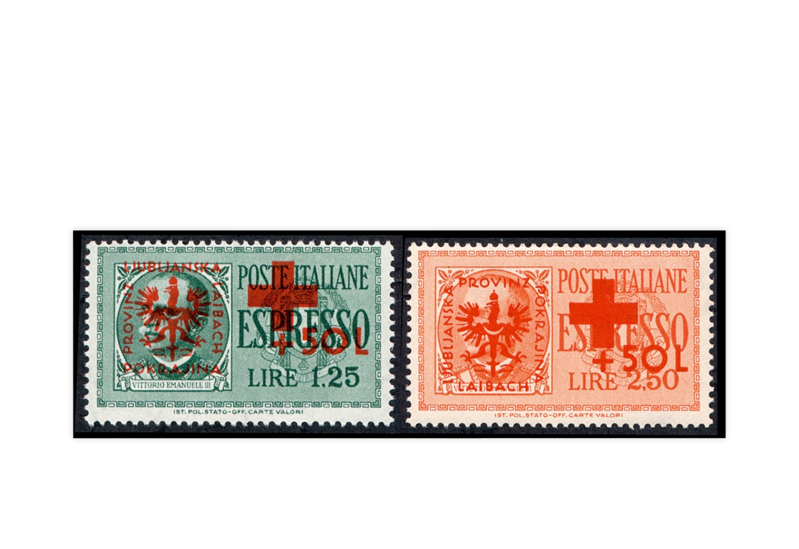 Deutsche Besetzung 2.WK Laibach Eilmarken 1944 Michel-Nr. 31-32 postfrisch