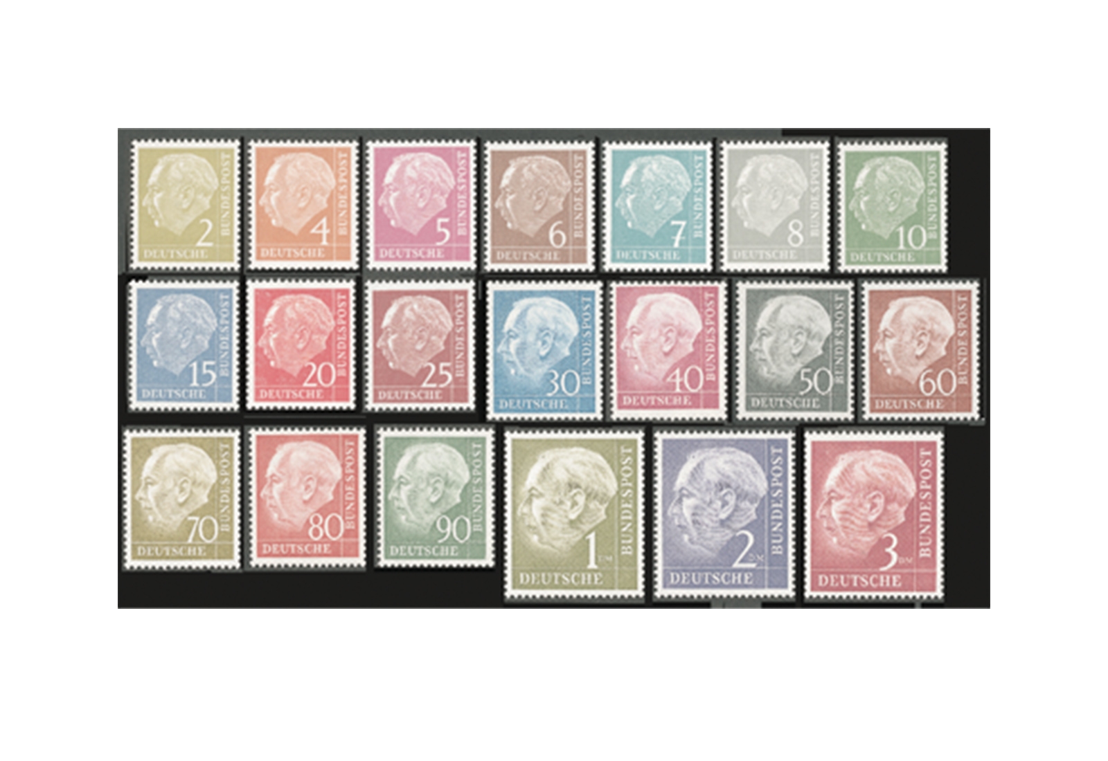 Briefmarken BRD Theodor Heuss 1954 Michel-Nr. 177-196 postfrisch geprüft