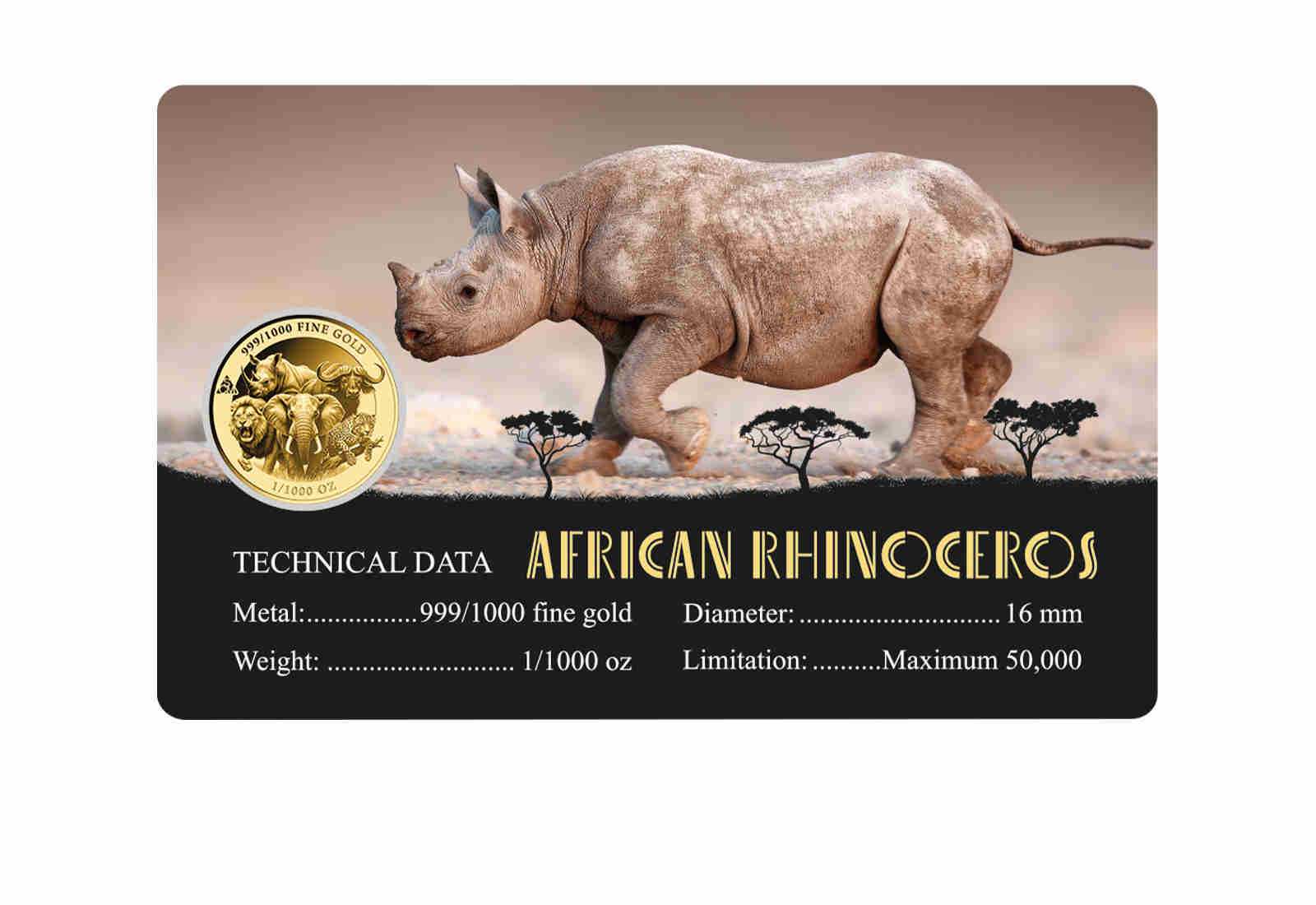Goldcard Motiv Nashorn mit 999/1000 Goldausgabe