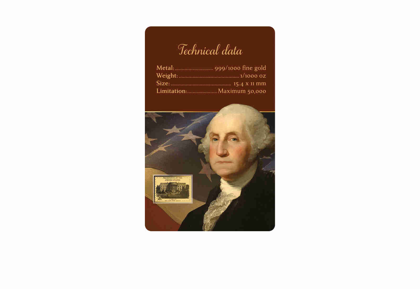 Goldcard Motiv George Washington mit 999/1000 Goldausgabe