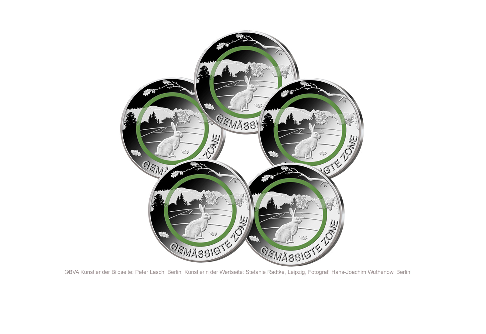 5 Euro 2019 Deutschland Gemässigte Zone mit Polymerring st Prägestätte A-J