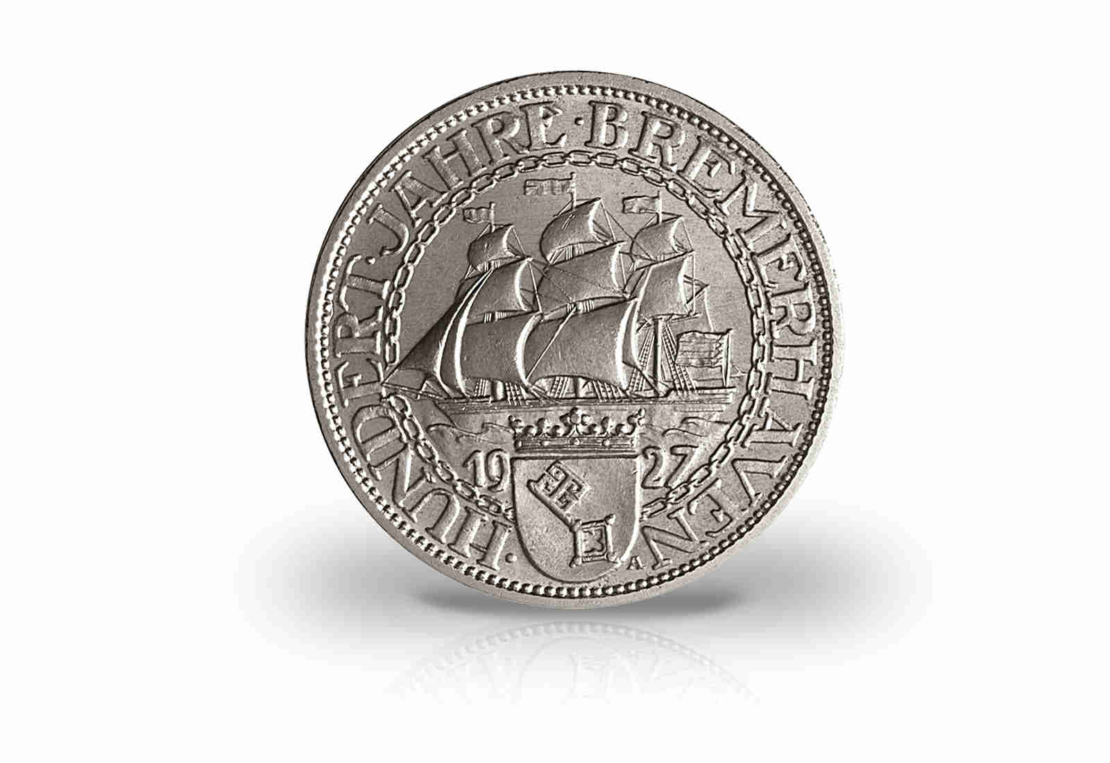 5 Reichsmark 1927 Weimarer Republik 100 Jahre Bremerhaven Jaeger-Nr. 326