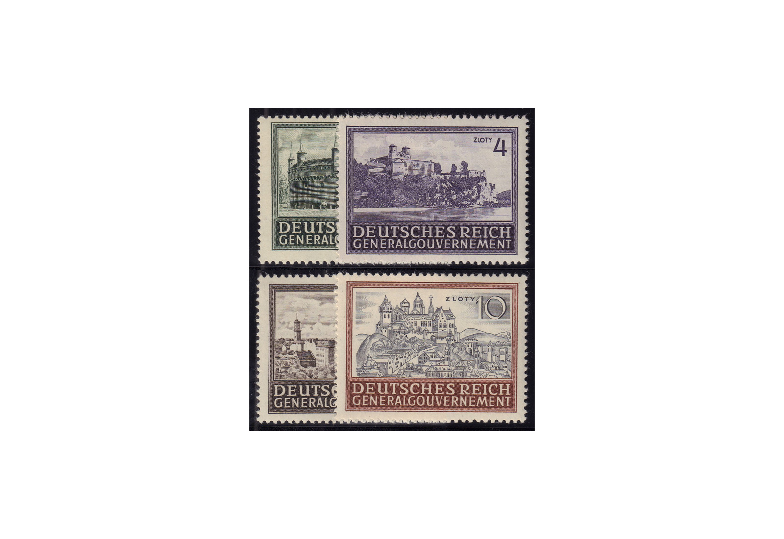 Generalgouvernement Freimarken 1943: Bauwerke Michel Nr. 113/116 gestempelt