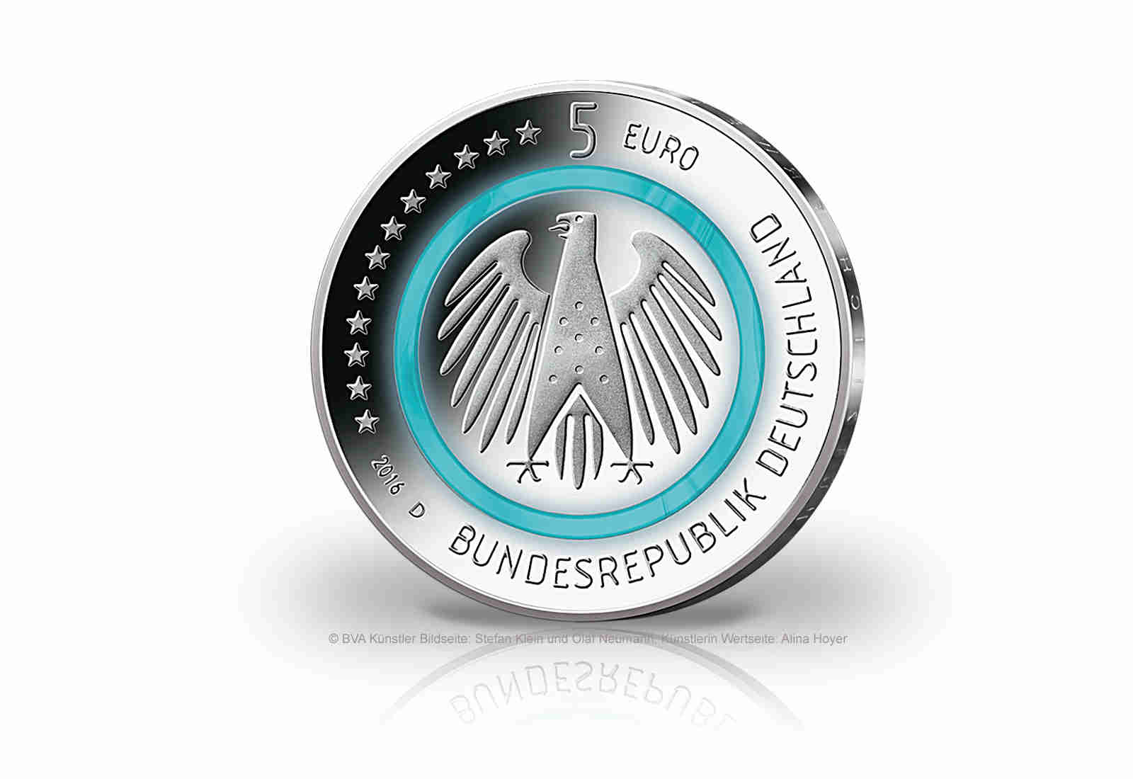 5 Euro 2016 Planet Erde Deutschland mit blauem Polymerring st Prägestätte D