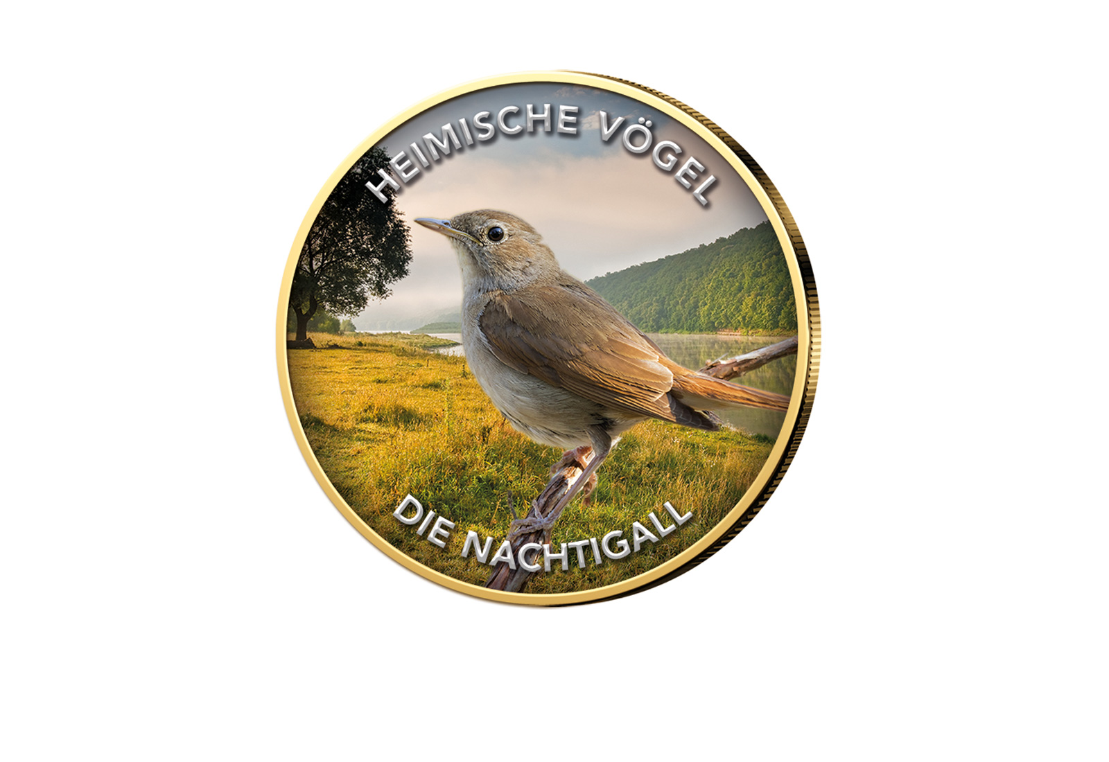 2 Euro vergoldet Nachtigall mit Farbmotiv