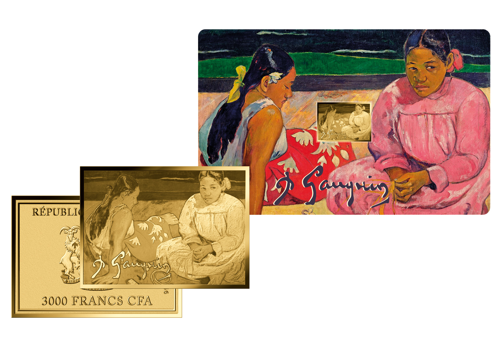 Goldmünze Motiv "Frauen von Tahiti am Strand" Coincard 999/1000 Gold Geschenk