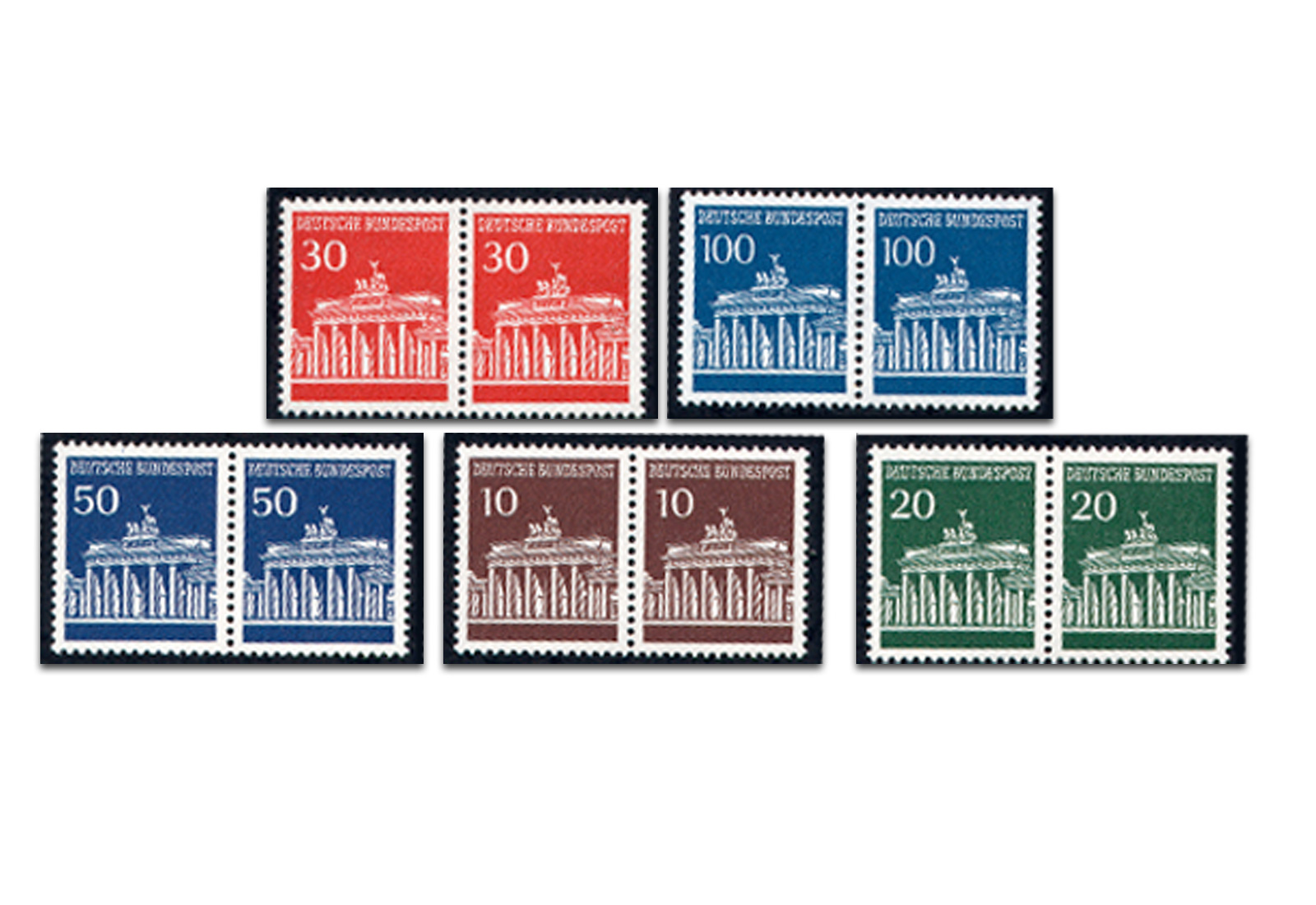 Briefmarken BRD MiNr: 506-510 PA ** Brandenburger Tor