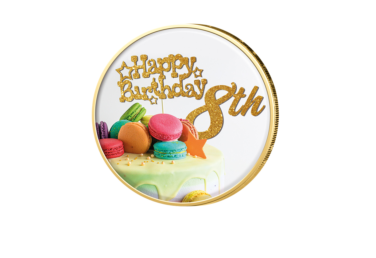 2 Euro vergoldet 8. Geburtstag mit Farbmotiv