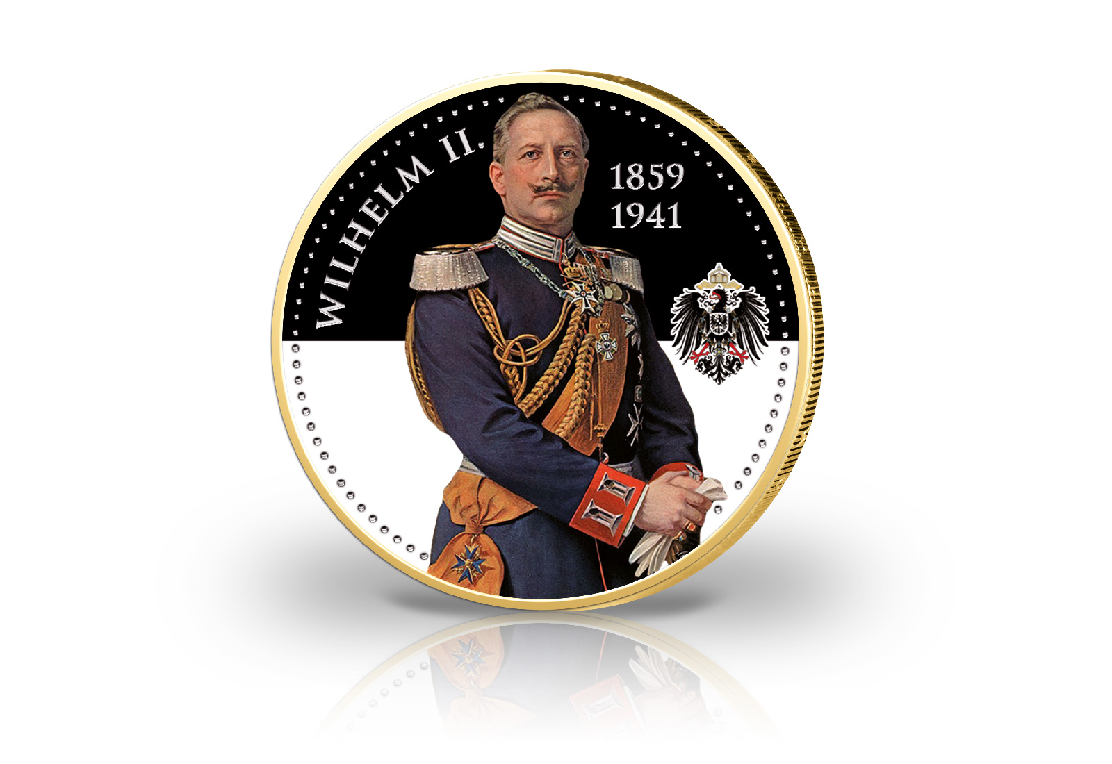 2 Euro Wilhelm II. mit Kaltemaille und 24 Karat Goldauflage