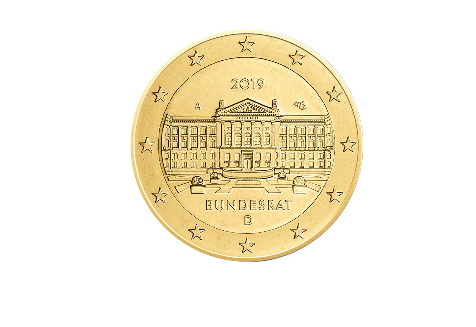 2 Euro 2019 Deutschland 70 Jahre Bundesrat mit Goldauflage