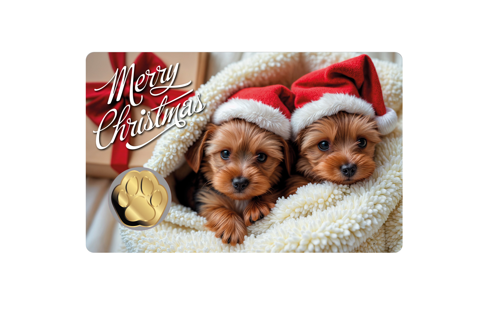 Goldmünze Motiv "Hund mit Weihnachtsmütze" Coincard 999/1000 Gold Geschenk