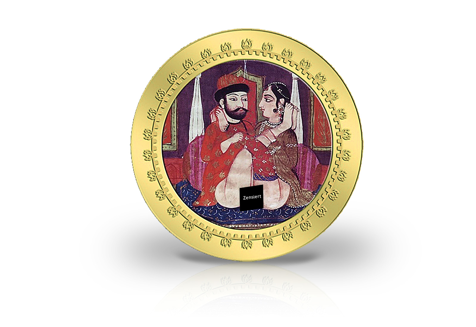 Sammlermünze Kamasutra Farbprägung Tempelstellung mit Goldauflage