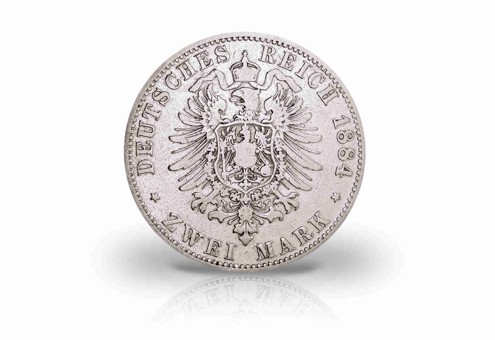 2 Mark 1876-1888 Deutsches Kaiserreich Württemberg König Karl Jaeger-Nr. 172