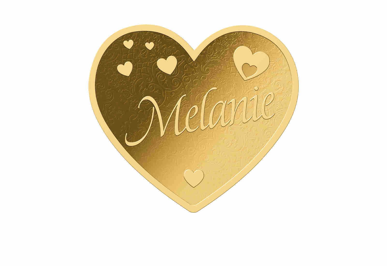 Goldmünze Motiv "Herz Melanie" 999/1000 Gold im Geschenketui