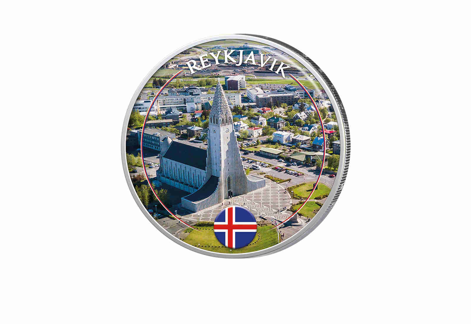 2 Euro mit Farbapplikation Reykjavik - Island