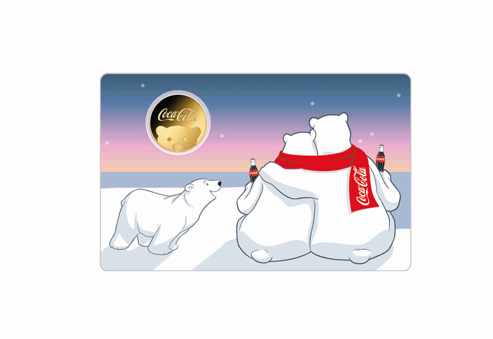 Goldmünze Motiv Coca Cola Eisbärfamilie Coincard Feinheit 999/1000 Gold Geschenk