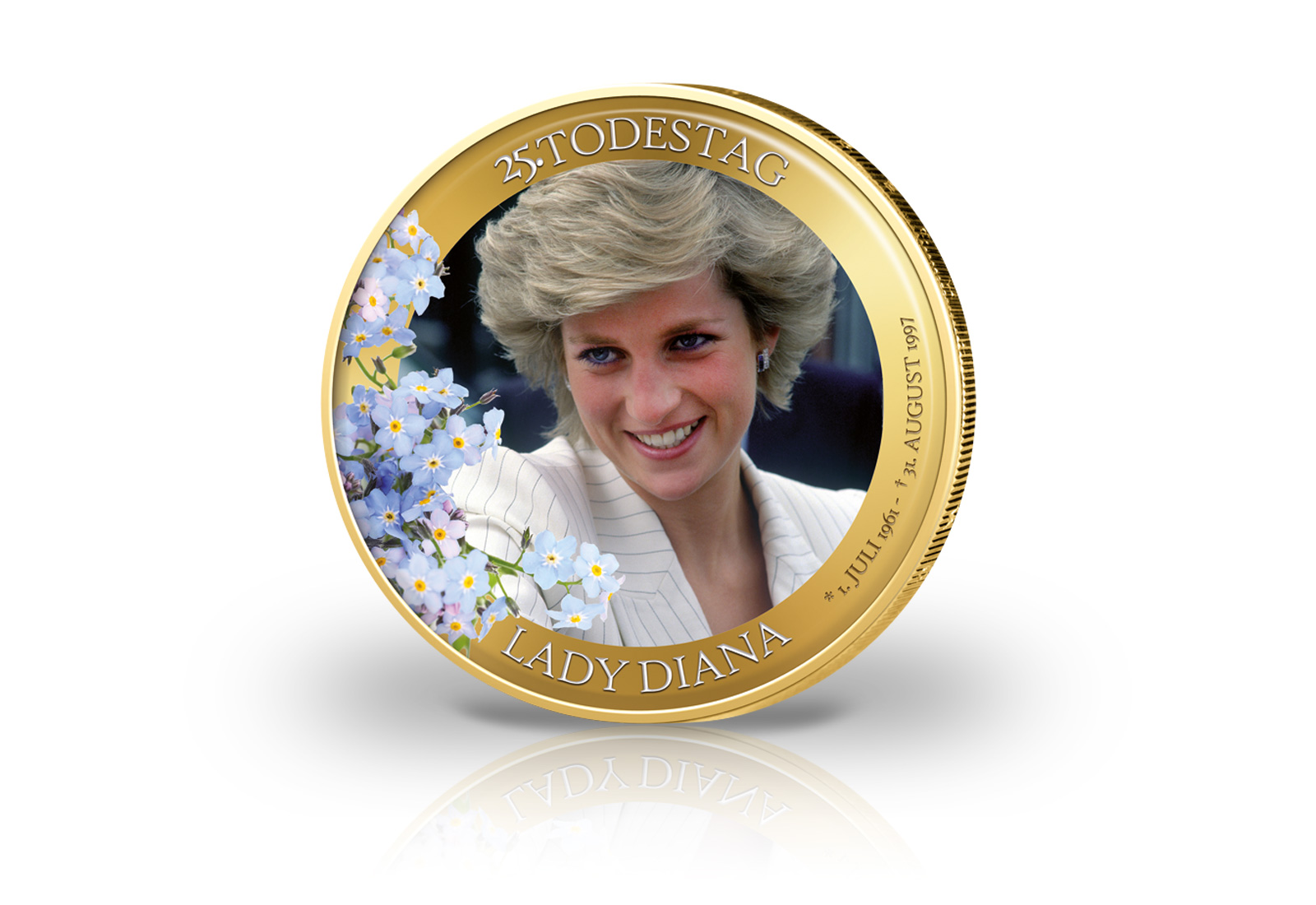 2 Euro mit Farbapplikation und 24 Karat Goldauflage 25. Todestag Lady Diana