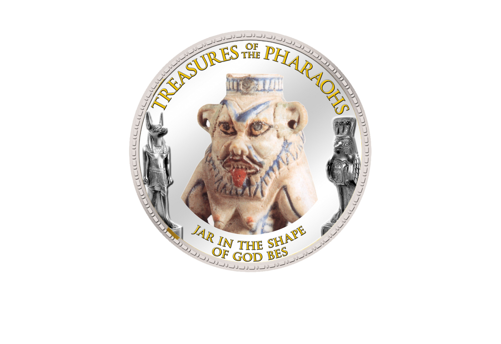 1 Pfund Ägypten Gefäß Gottes Bes 999,9 Goldauflage mit Farbmotiv