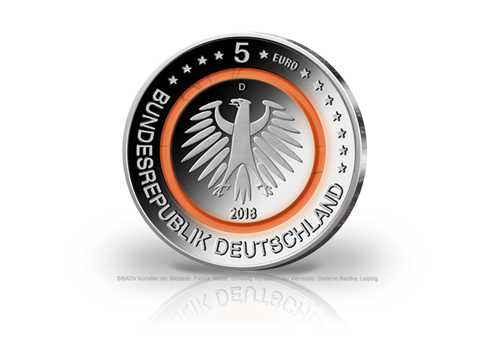 5 Euro 2018 Deutschland Subtropische Zone mit orangem Polymerring st Prägestätte unserer Wahl