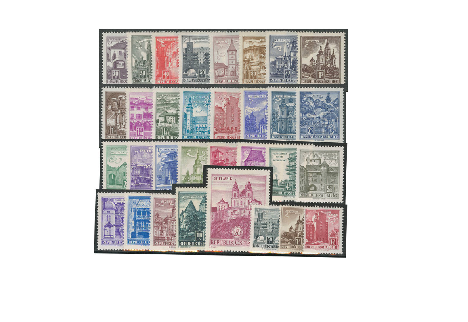 Briefmarken Österreich Bauten Kollektion 1957-1970 Michel-Nr. 1035-1324 postfrisch