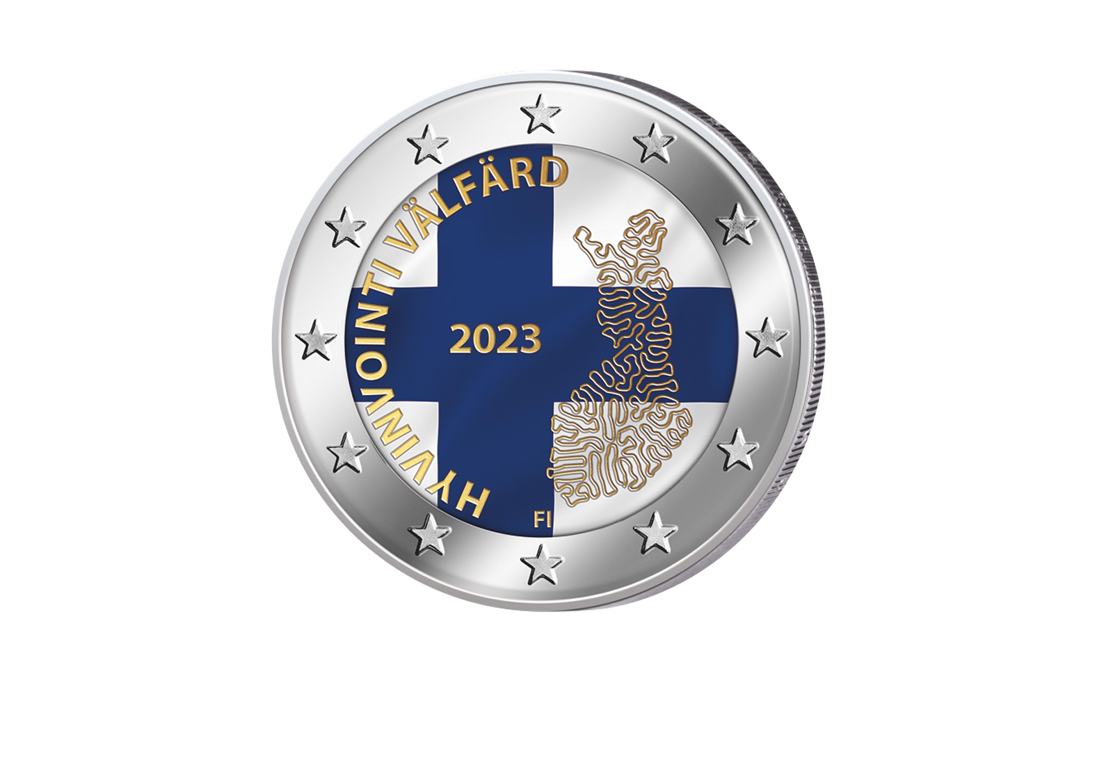 2 Euro 2023 Finnland Sozial- und Gesundheitsdienste mit Farbmotiv